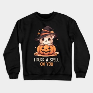 Funny Cat Pun Witch Spell Graphic Men Kids Women Halloween Crewneck Sweatshirt